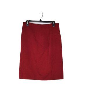 Jones New York Skirt Women 12 Red 100% Wool Side Zip Rear Slit Knee Length